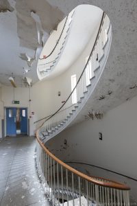 Spiral staircase middle Royal Hospital Haslar Gosport History Naval Navy Military Hospital Urbex Adam X Urban Exploration Infiltration Access 2015 Abandoned decay lost forgotten derelict