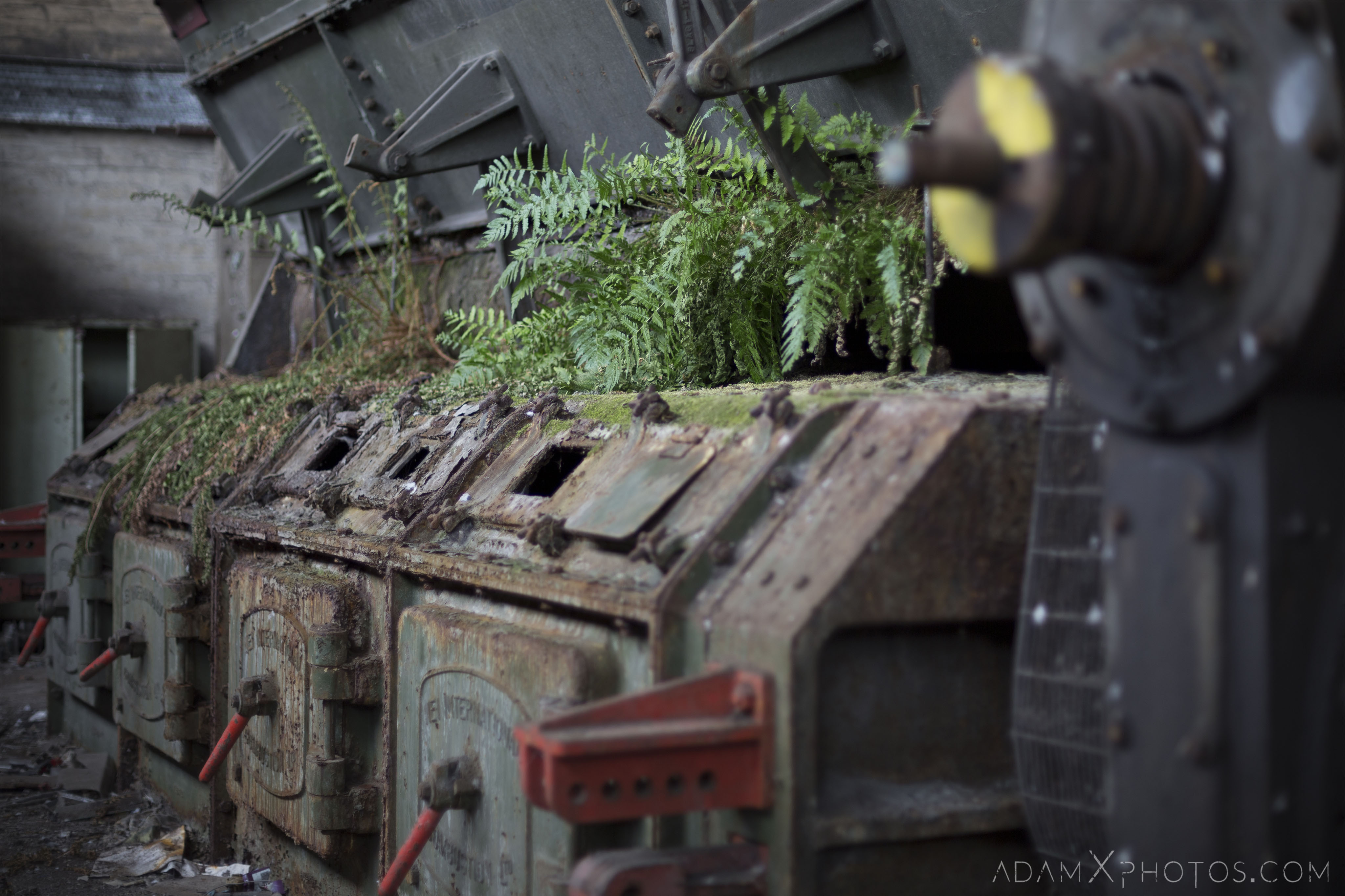 Detail fern heather overgrown Combustion Boiler when nature takes over Ardeer Power Station ICI Nobel Scotland Adam X Urbex Urban Exploration Access 2018 Abandoned decay ruins lost forgotten derelict location creepy haunting eerie