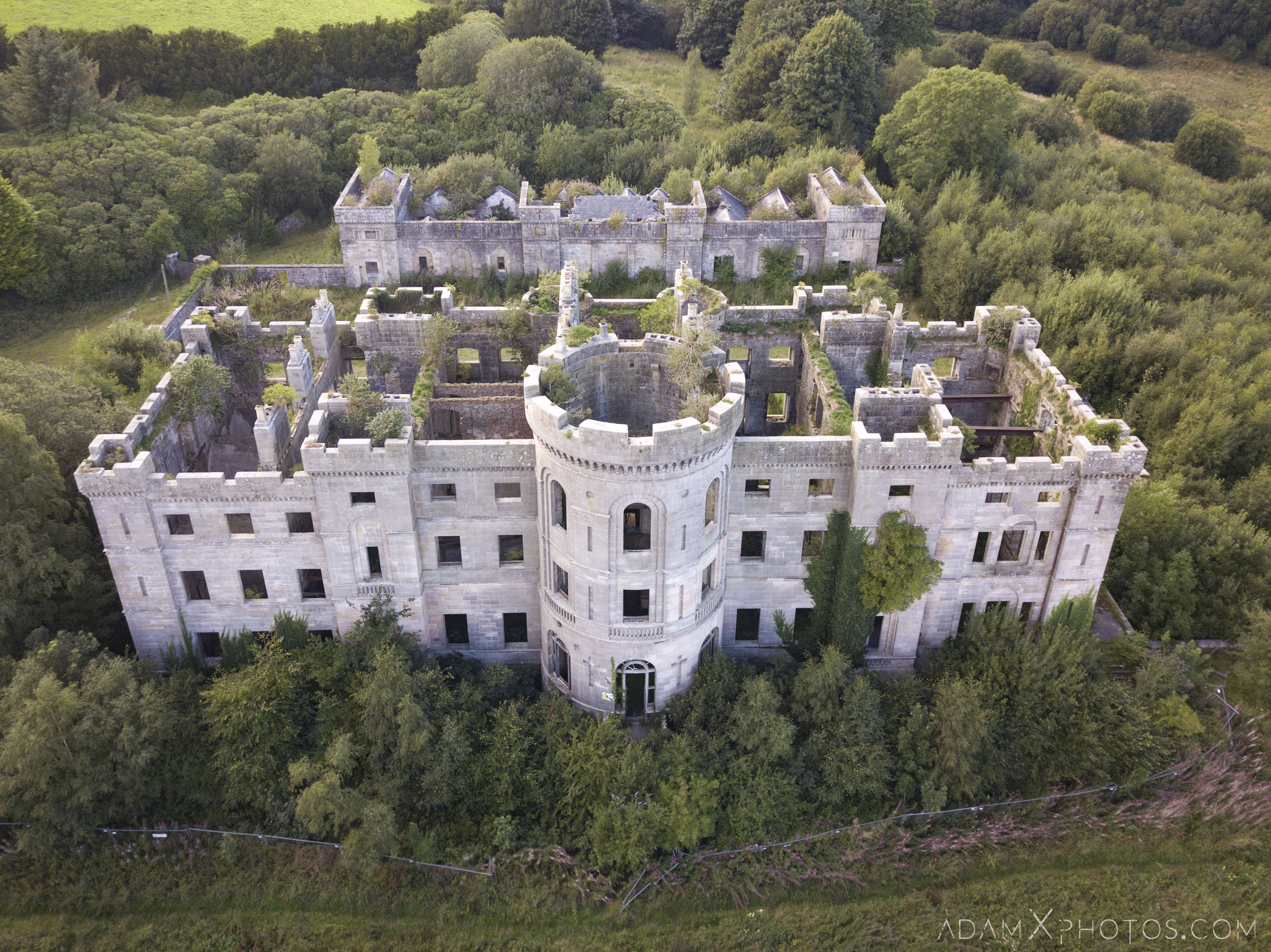 Drone Mavic from above aerial view overgrown Dalquharran Castle Ayrshire Scotland Adam X Urbex Urban Exploration Access 2018 Abandoned decay ruins lost forgotten derelict location creepy haunting eerie