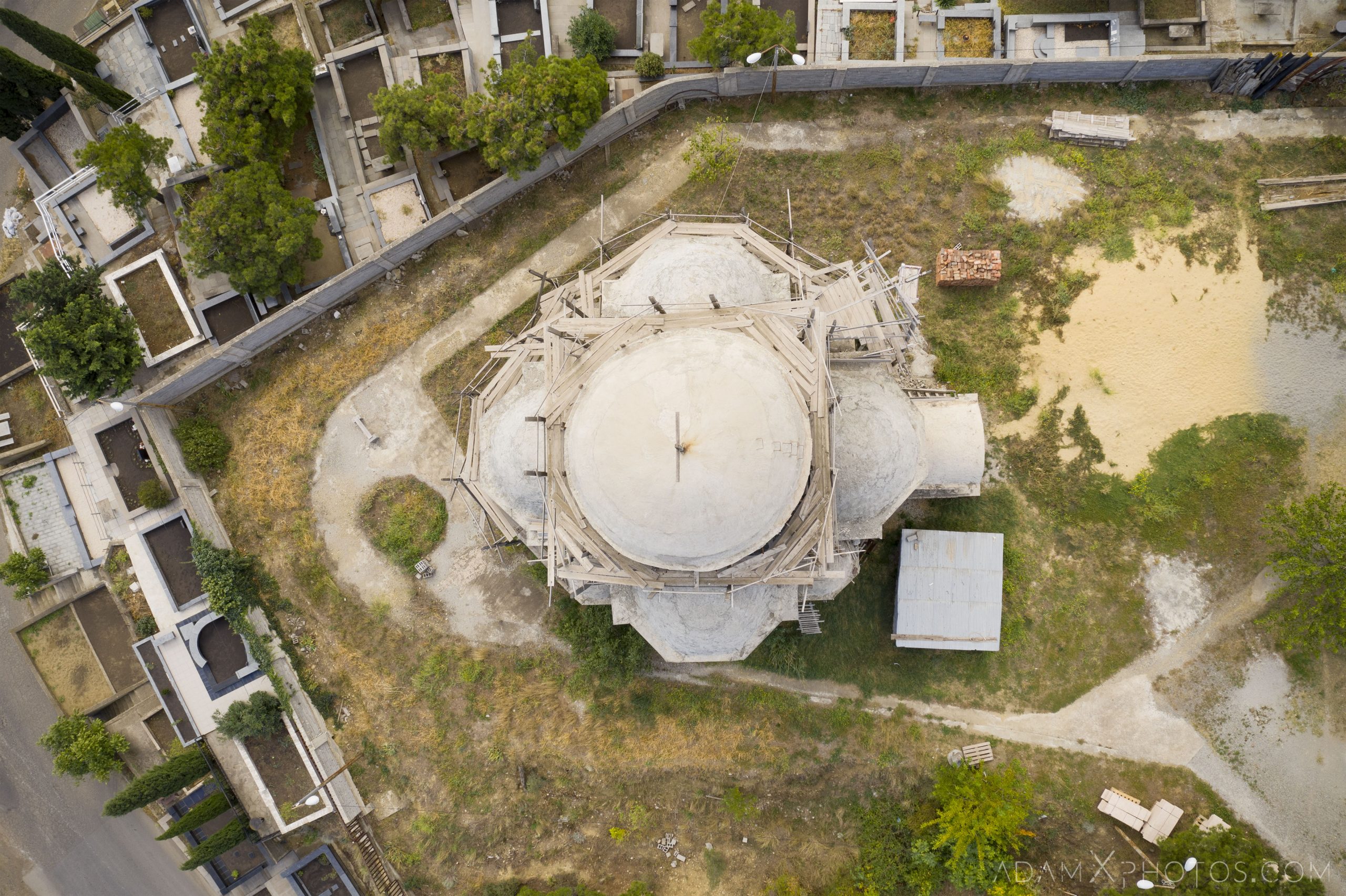 Church Drone Aerial from above Front entrance Soviet Monument to Saint Nino Tbilisi Georgia Soviet era Adam X Urbex Urban Exploration 2018 Abandoned Access History decay ruins lost forgotten derelict location creepy haunting eerie security